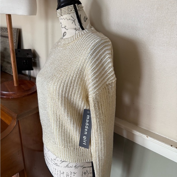 Madden Girl Cream and Gold Crew Neck Sweater 69.00 NWT - Picture 4 of 15